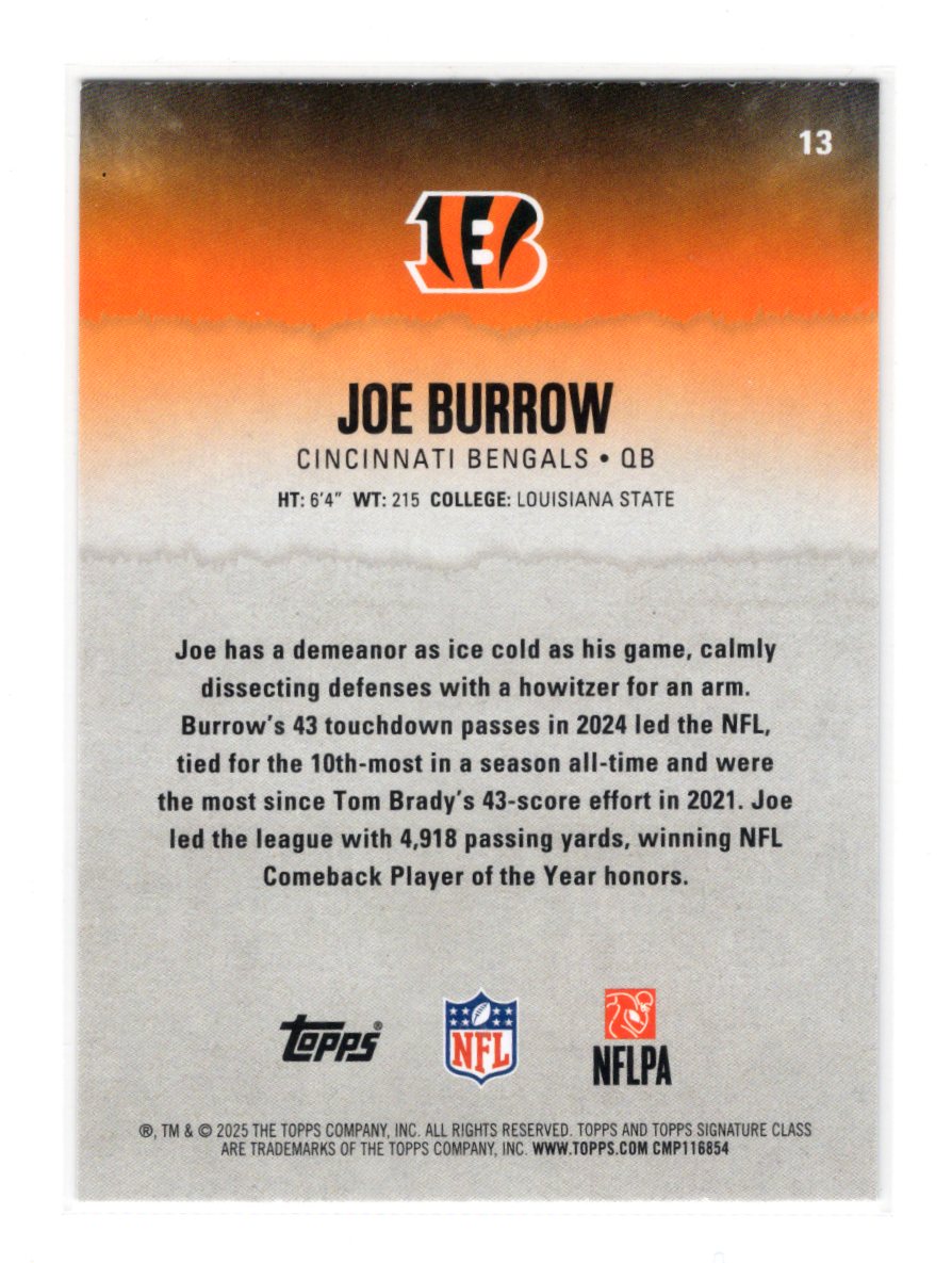 2025 Topps Signature Class Joe Burrow Card Green & Purple Cincinnati Bengals #13