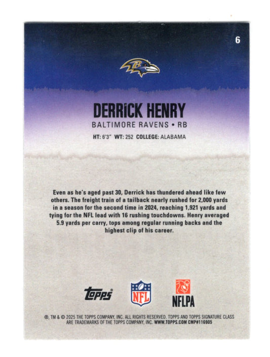 2025 Topps Signature Class Derrick Henry Card Chrome Baltimore Ravens #6