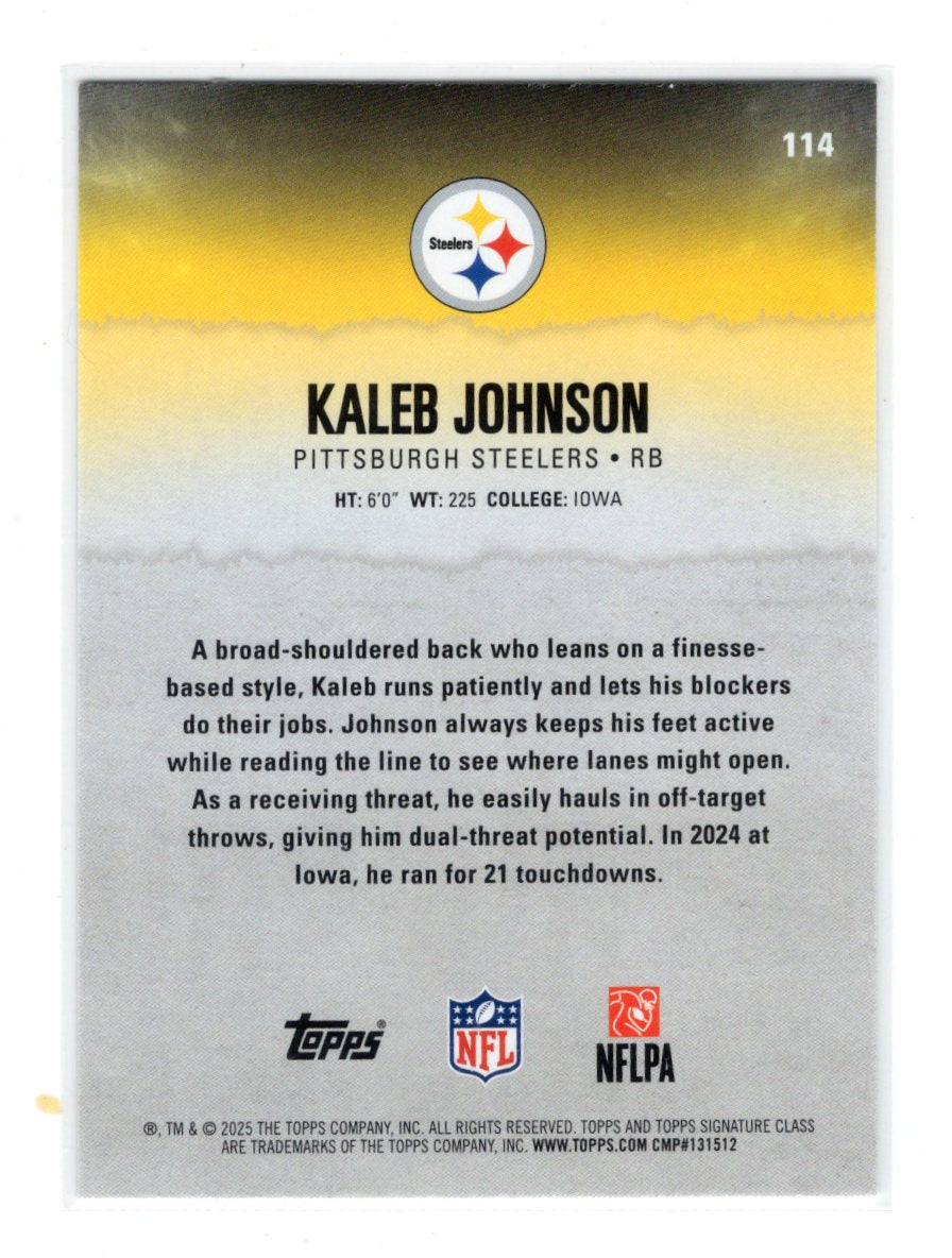 2025 Topps Signature Class Kaleb Johnson Card Rookie Pittsburgh Steelers #114