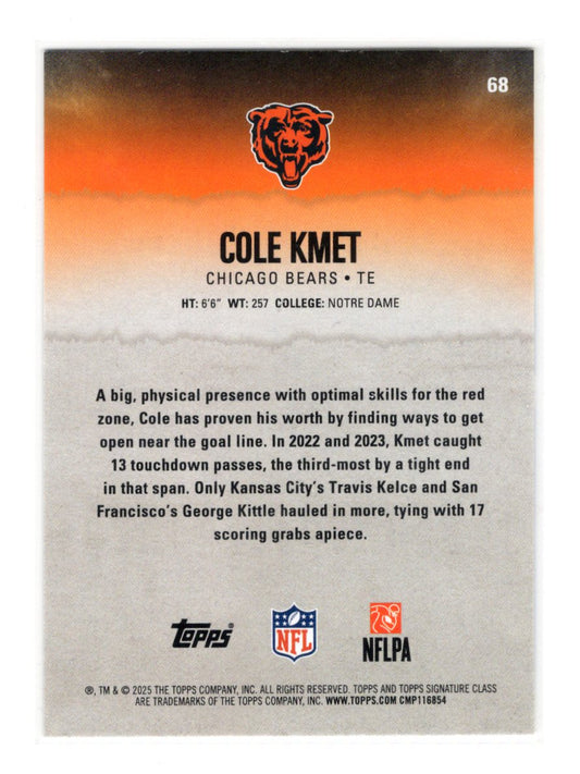 2025 Topps Signature Class Cole Kmet Card Blue & Yellow Chicago Bears #68