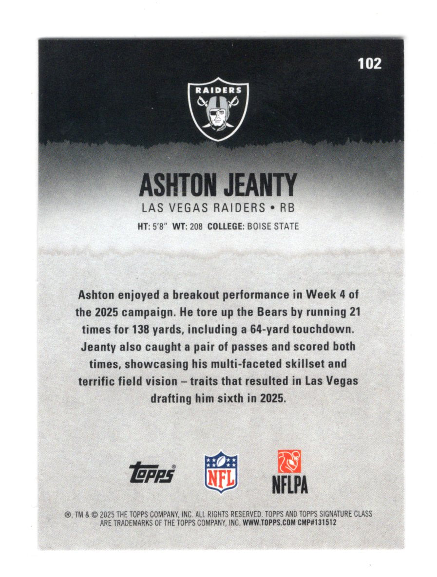 2025 Topps Signature Class Ashton Jeanty Card Rookie Las Vegas Raiders #102