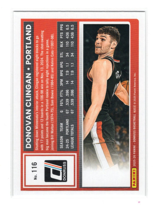 2025-26 Donruss Donovan Clingan Green Laser Parallel #116 Portland