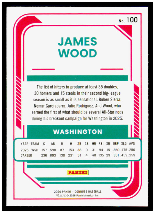 2026 Donruss James Wood Card Washington Nationals #100