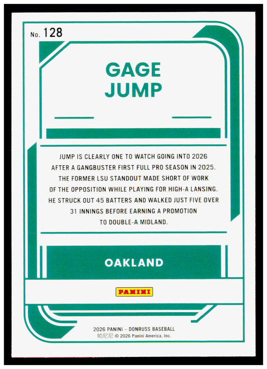 2026 Donruss Gage Jump Card Athletics #128