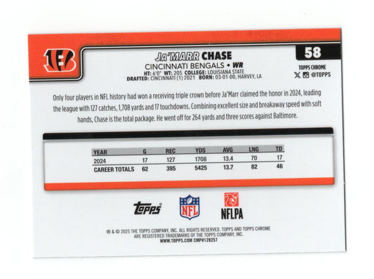 2025 Topps Chrome Ja'Marr Chase Card Cincinnati Bengals #58