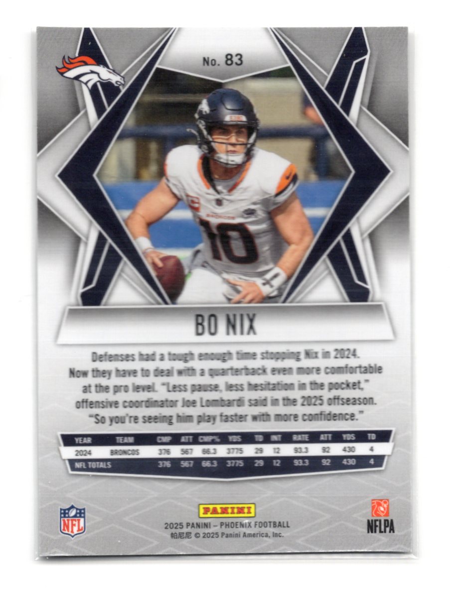 2025 Panini Phoenix Bo Nix Card Denver Broncos #83
