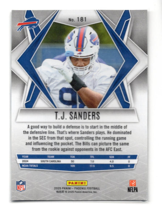 2025 Panini Phoenix T.J. Sanders Card Rookie Buffalo Bills #181