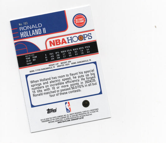 2025-26 Hoops Ronald Holland II Card Detroit Pistons #103