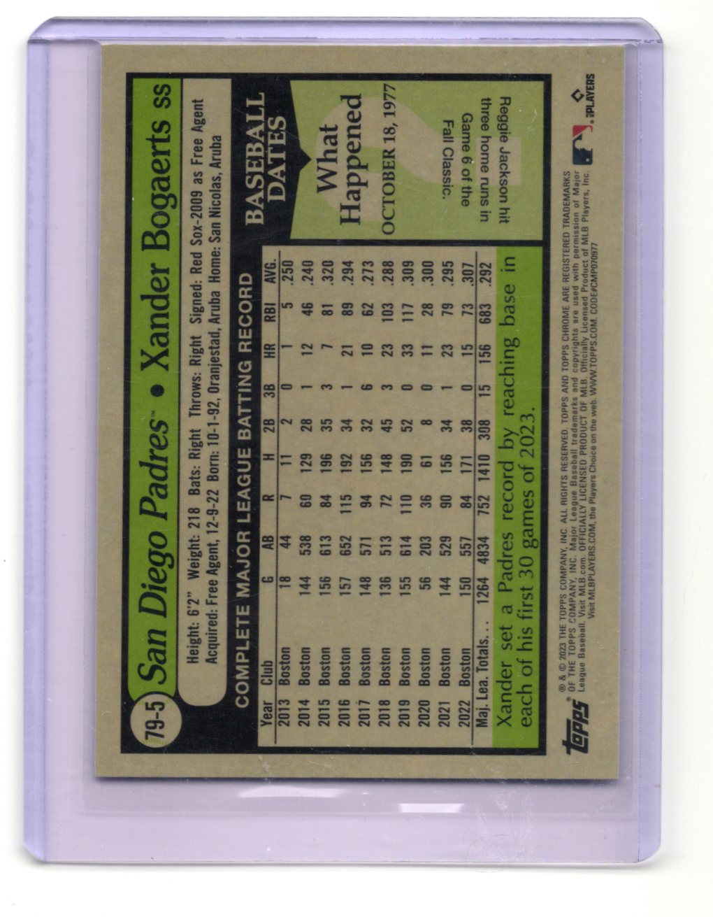 2023 Topps Chrome Xander Bogaerts Card San Diego Padres #79-5
