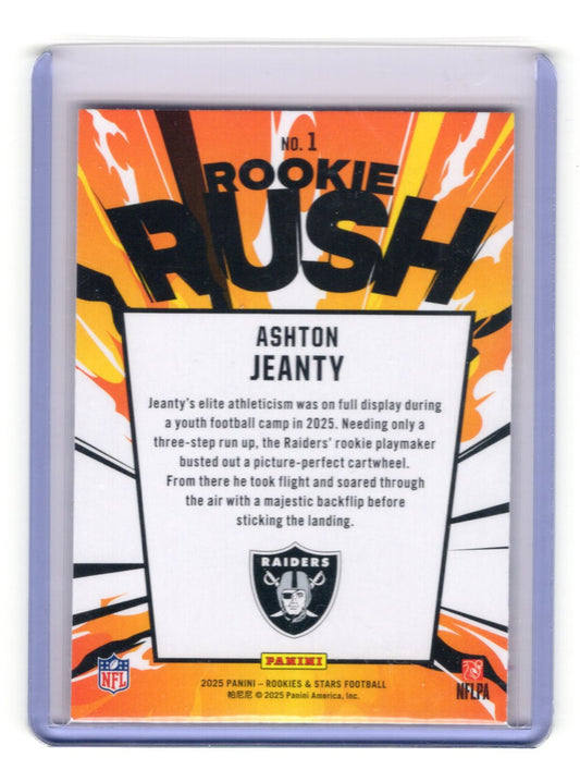 2025 Panini Rookies & Stars Ashton Jeanty Card Rookie Rush Las Vegas Raiders #1
