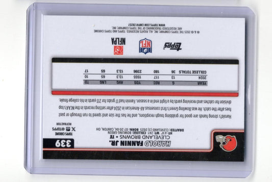2025 Topps Chrome Harold Fannin Jr. Card Refractor Rookie Cleveland Browns #339