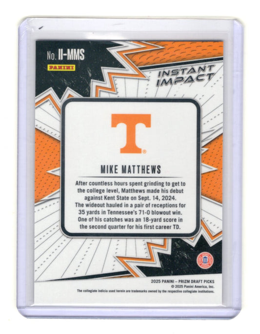 2025 Panini Prizm Draft Picks Mike Matthews Card Instant Impact Tennessee