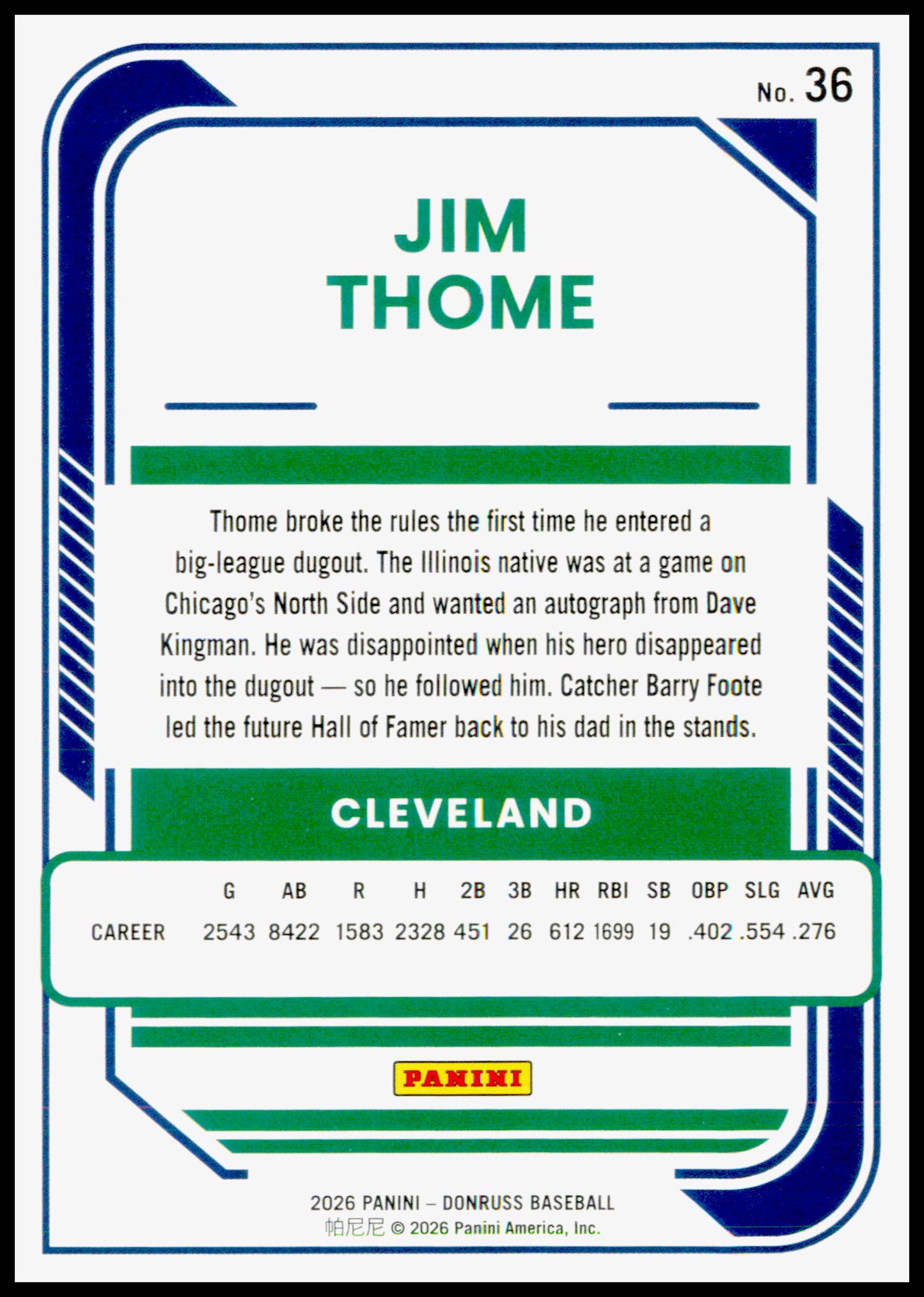 2026 Donruss Jim Thome Card Red and Blue Cleveland Indians #36