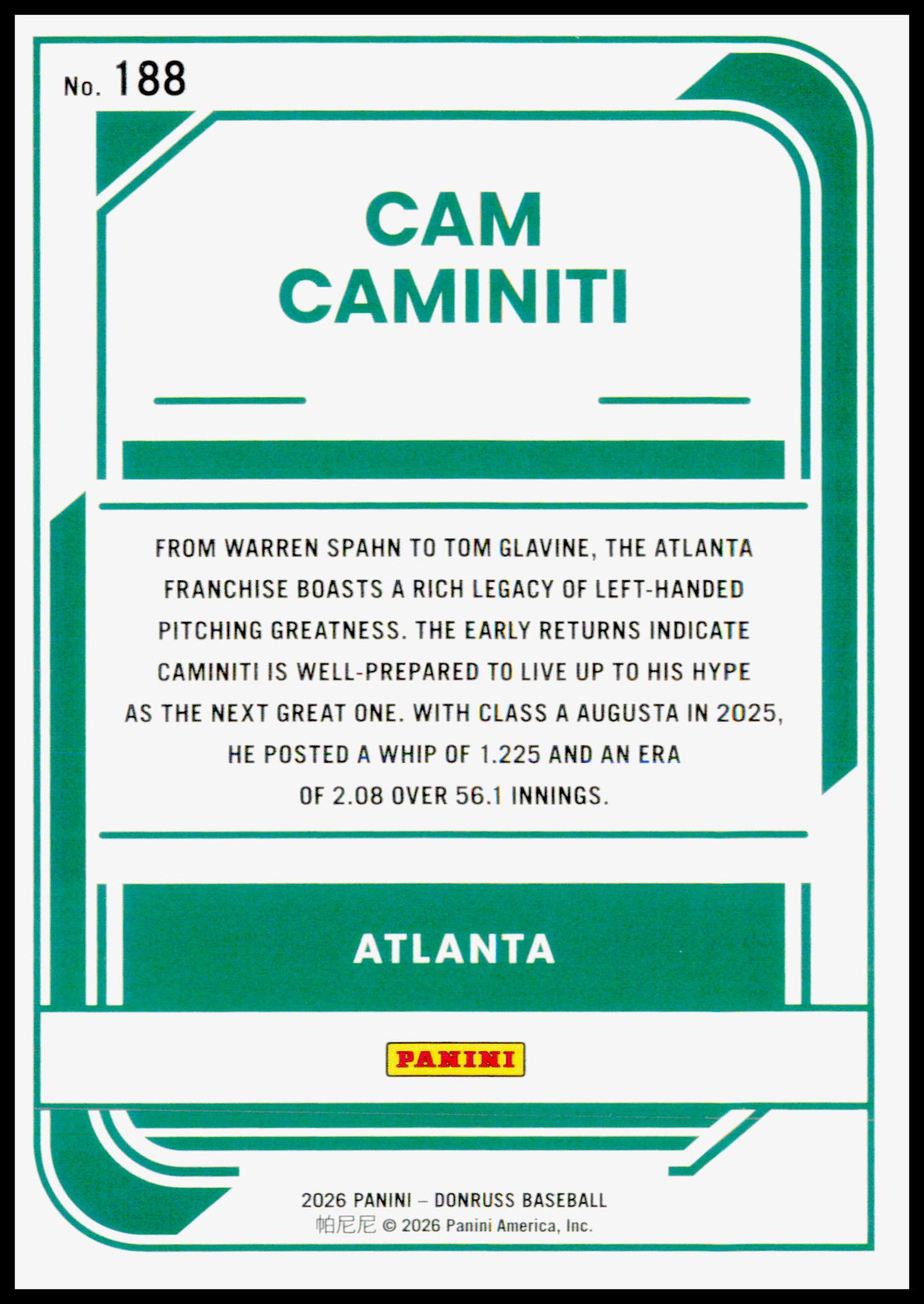 2026 Donruss Cam Caminiti Card Rockets Atlanta Braves #188