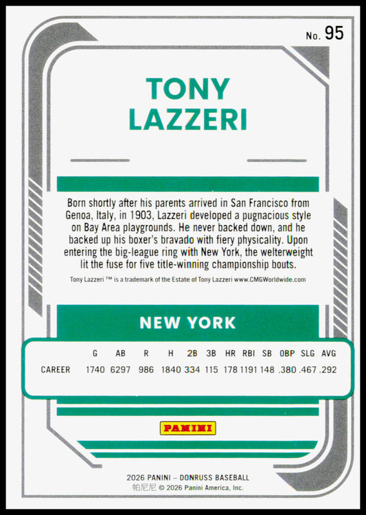 2026 Donruss Tony Lazzeri Card New York Yankees #95