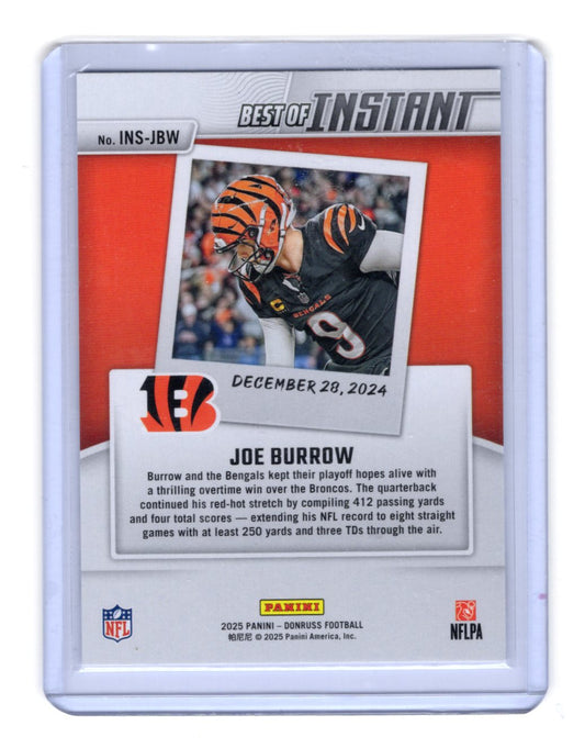 2025 Donruss Joe Burrow Card Best of Instant Cincinnati Bengals #INS-JBW