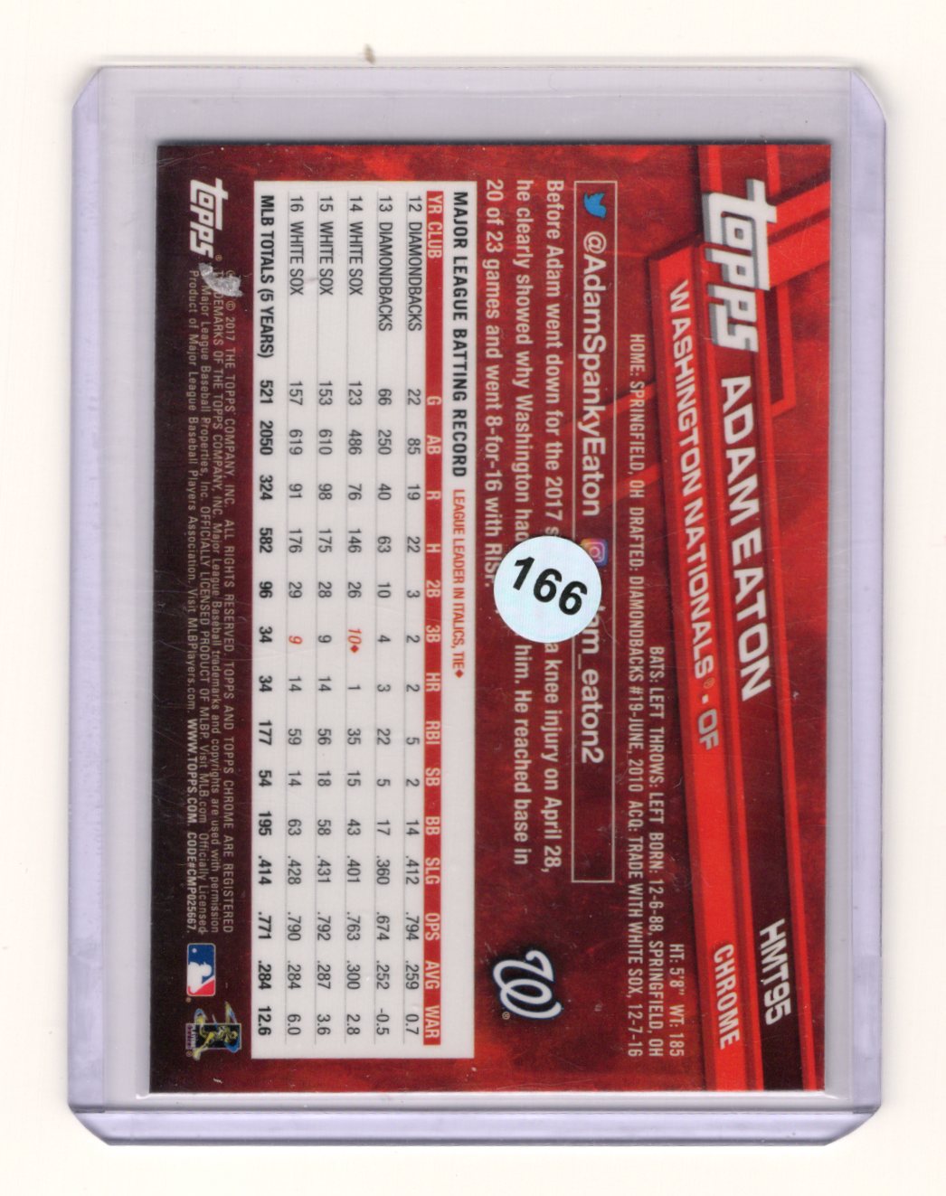 2017 Topps Chrome Update Adam Eaton Card Washington Nationals #HMT95