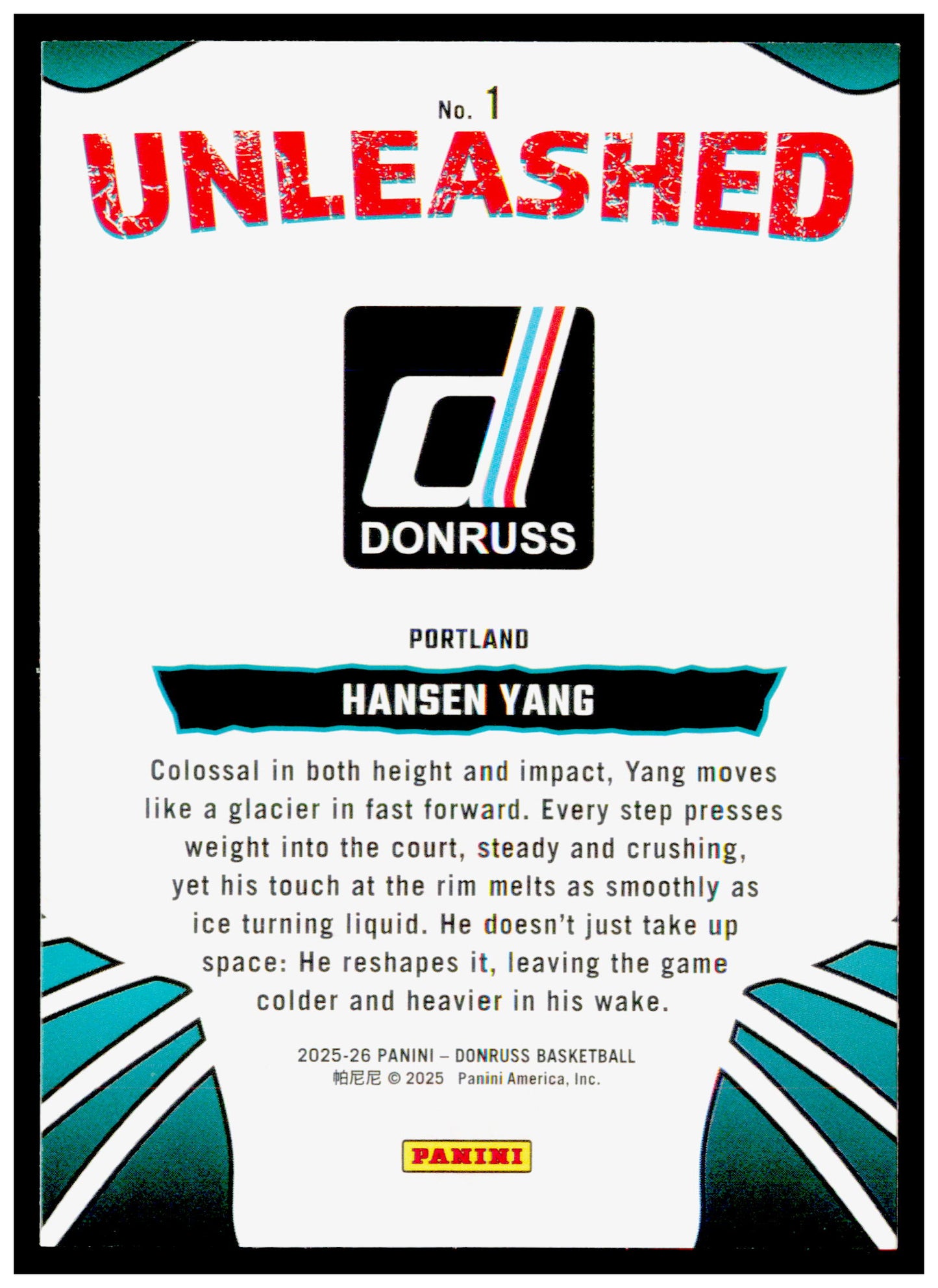 2025-26 Donruss Hansen Yang Card Unleashed Portland Trail Blazers #1