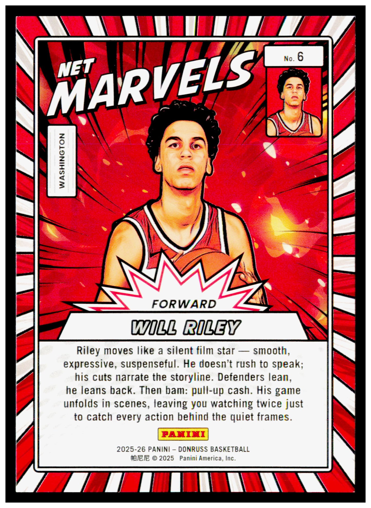 2025-26 Donruss Will Riley Card Net Marvels Washington Wizards #6
