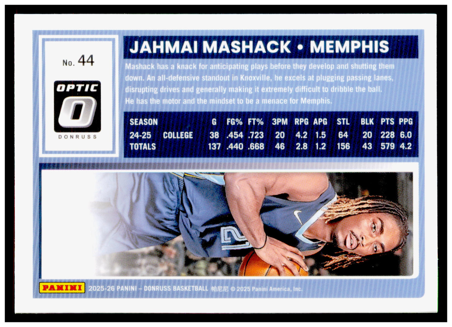 2025-26 Donruss Jahmai Mashack Card Optic Memphis Grizzlies #44