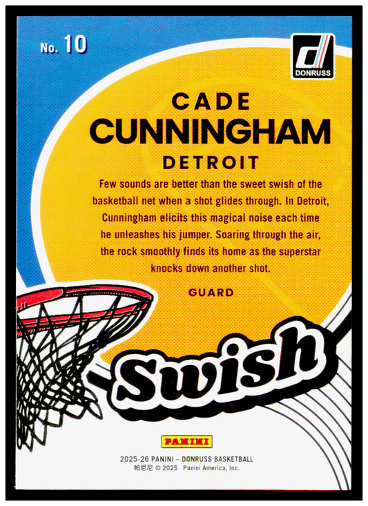 2025-26 Donruss Cade Cunningham Card Swish Detroit Pistons #10