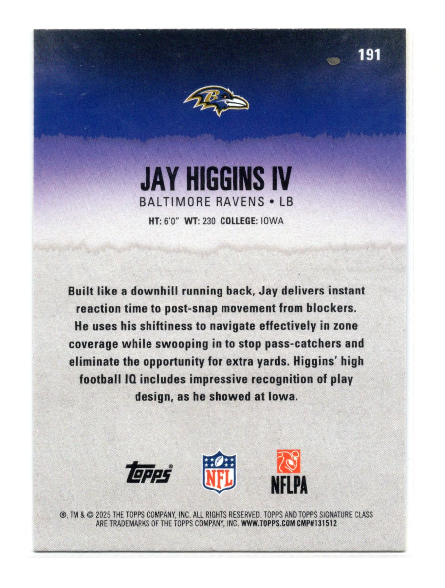 2025 Topps Signature Class Jay Higgins Card Blue & Yellow Rookie Baltimore