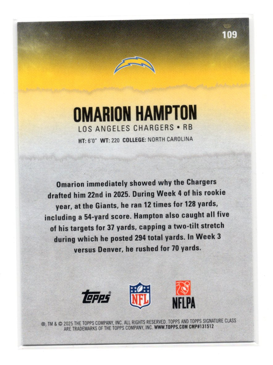 2025 Topps Signature Class Omarion Hampton Card Rookie Los Angeles Chargers #109