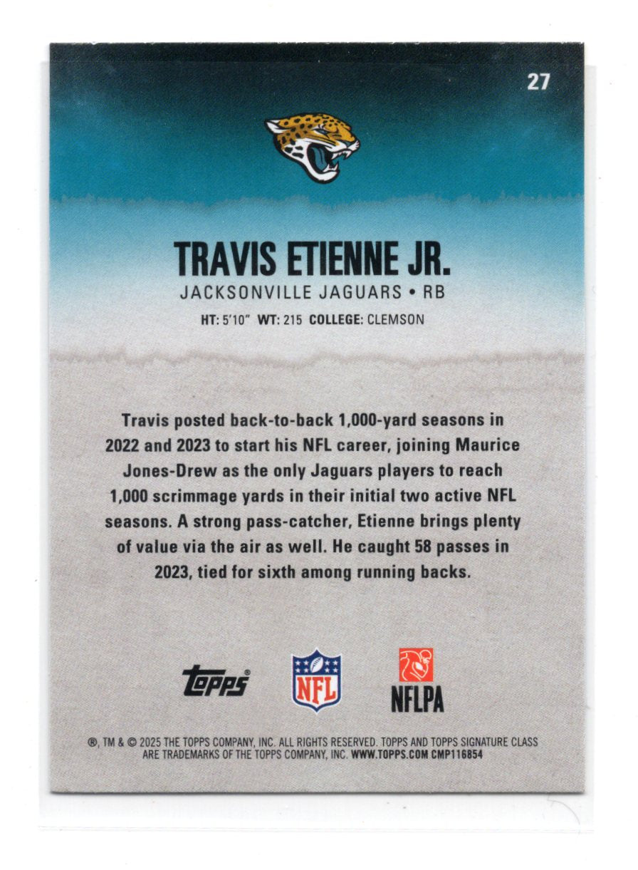 2025 Topps Signature Class Travis Etienne Jr. Card Blue & Yellow Jaguars #27
