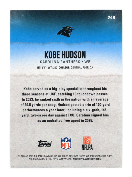 2025 Topps Signature Class Kobe Hudson Card Green & Purple Rookie Carolina