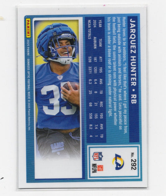 2025 Donruss Optic Jarquez Hunter Card Rookie Los Angeles Rams #292