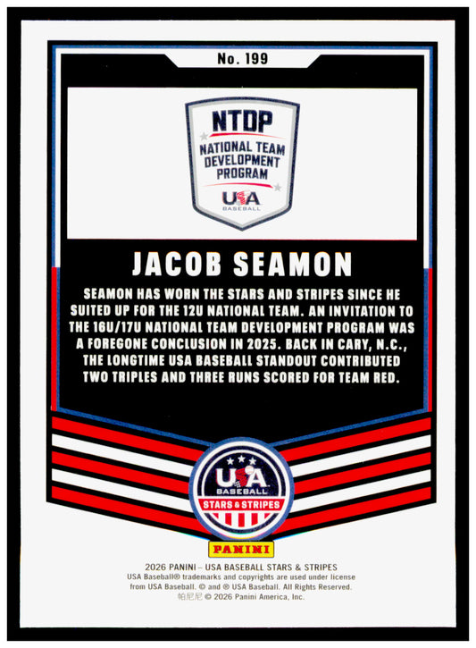 2026 Panini Stars & Stripes Prizm USA Baseball Jacob Seamon Card USA