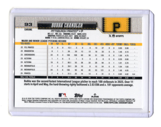 2026 Topps Chrome Bubba Chandler Card Rookie Pittsburgh Pirates