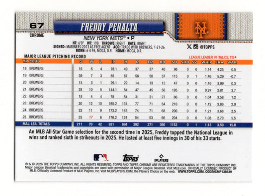 2026 Topps Chrome Freddy Peralta Card New York Mets