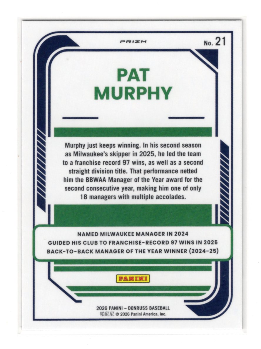 2026 Donruss Pat Murphy Card Optic Circles Milwaukee Brewers