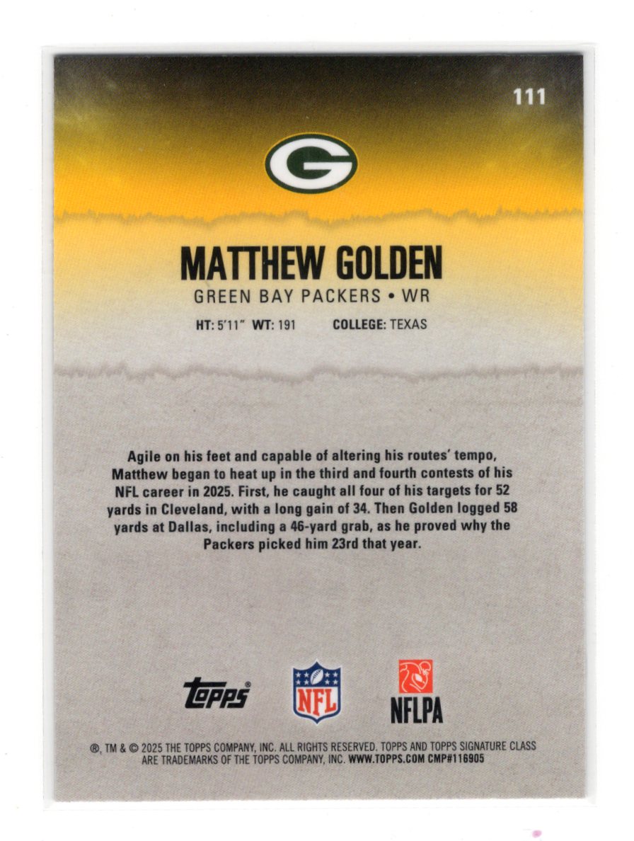 2025 Topps Signature Class Matthew Golden Chrome RC Green Bay Packers
