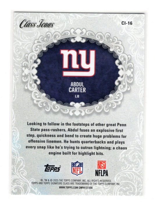 2025 Topps Signature Class Abdul Carter Card Class Icons New York Giants