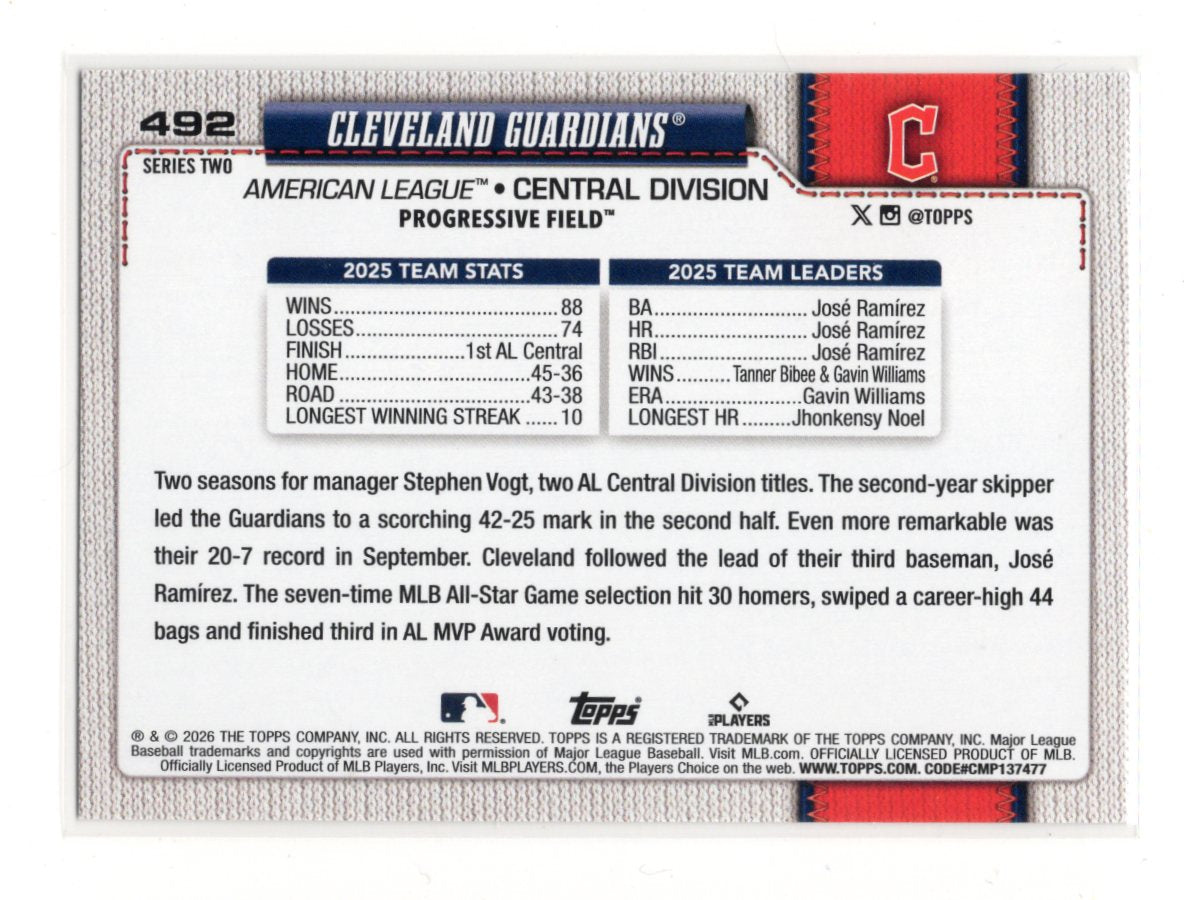 2026 Topps Cleveland Guardians Card Diamante Foil Cleveland Guardians