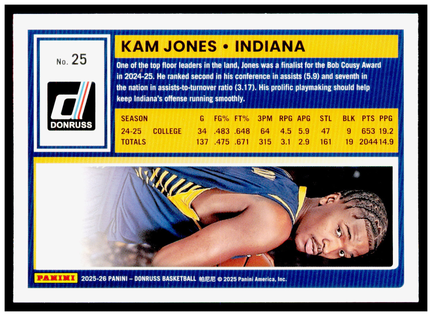 2025-26 Donruss Kam Jones Card Indiana Pacers