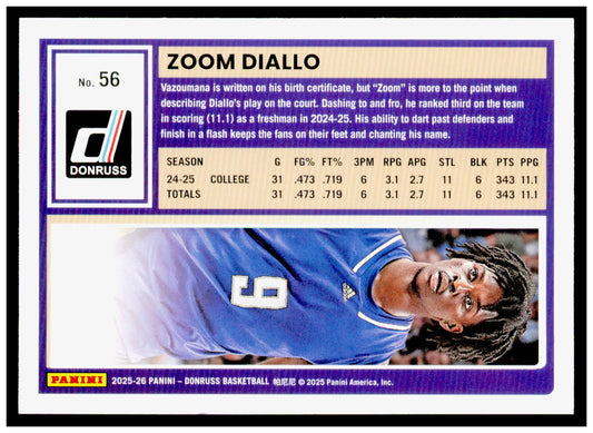 2025-26 Donruss Zoom Diallo Card Washington Huskies