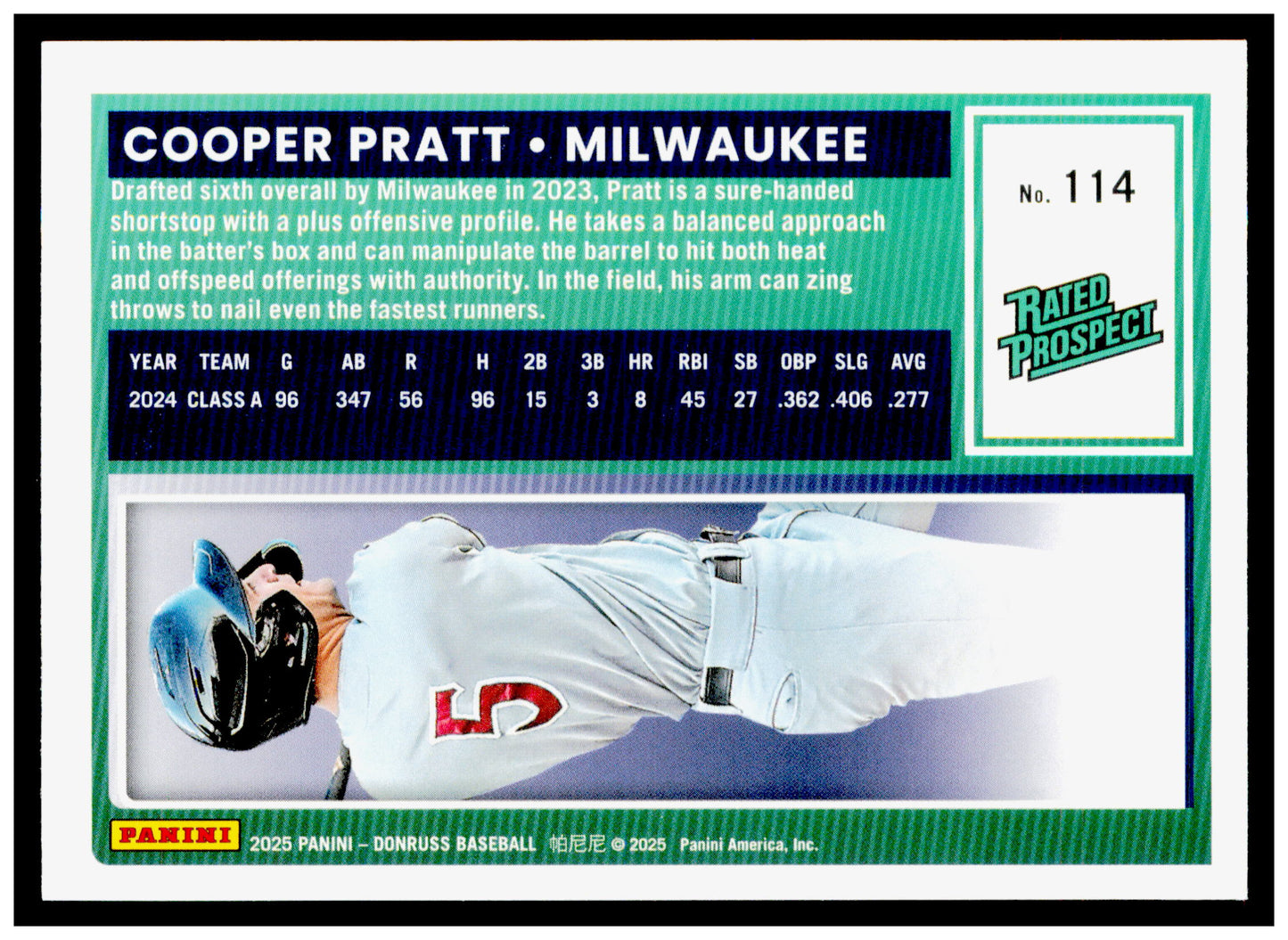 2025 Donruss Cooper Pratt Card Milwaukee Brewers