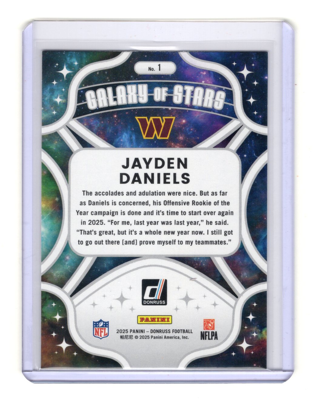 2025 Donruss Jayden Daniels Card Galaxy of Stars Washington Commanders