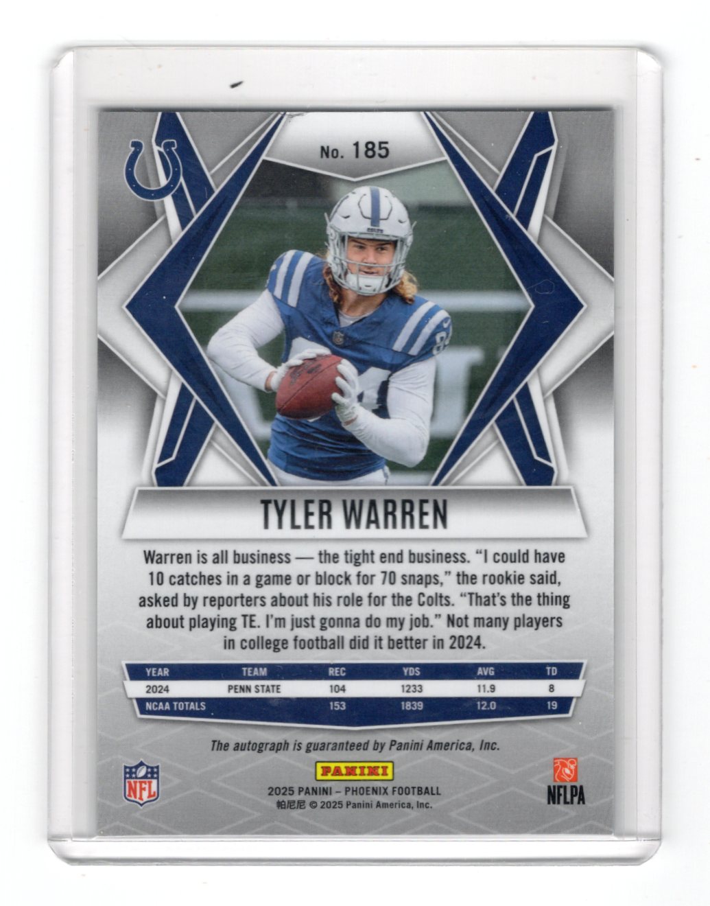 2025 Panini Pheonix Tyler Warren Rookie Autogragh Card