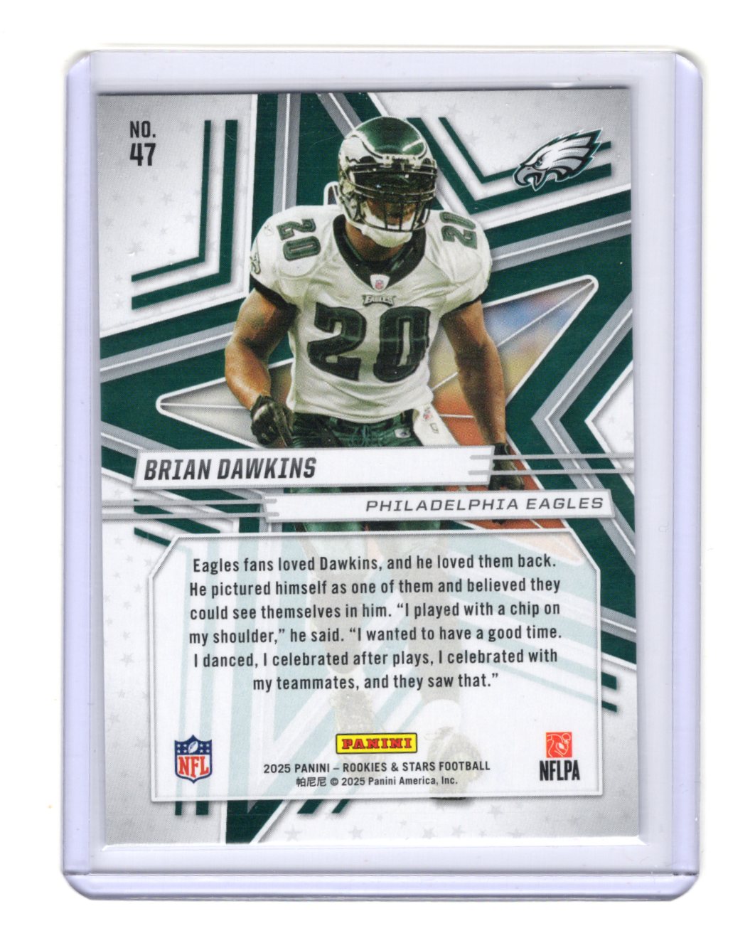 2025 Panini Rookies & Stars Brian Dawkins Card True Blue SN Philadelphia Eagles