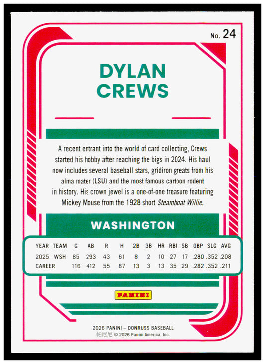 2026 Donruss Dylan Crews Card Liberty Washington Nationals