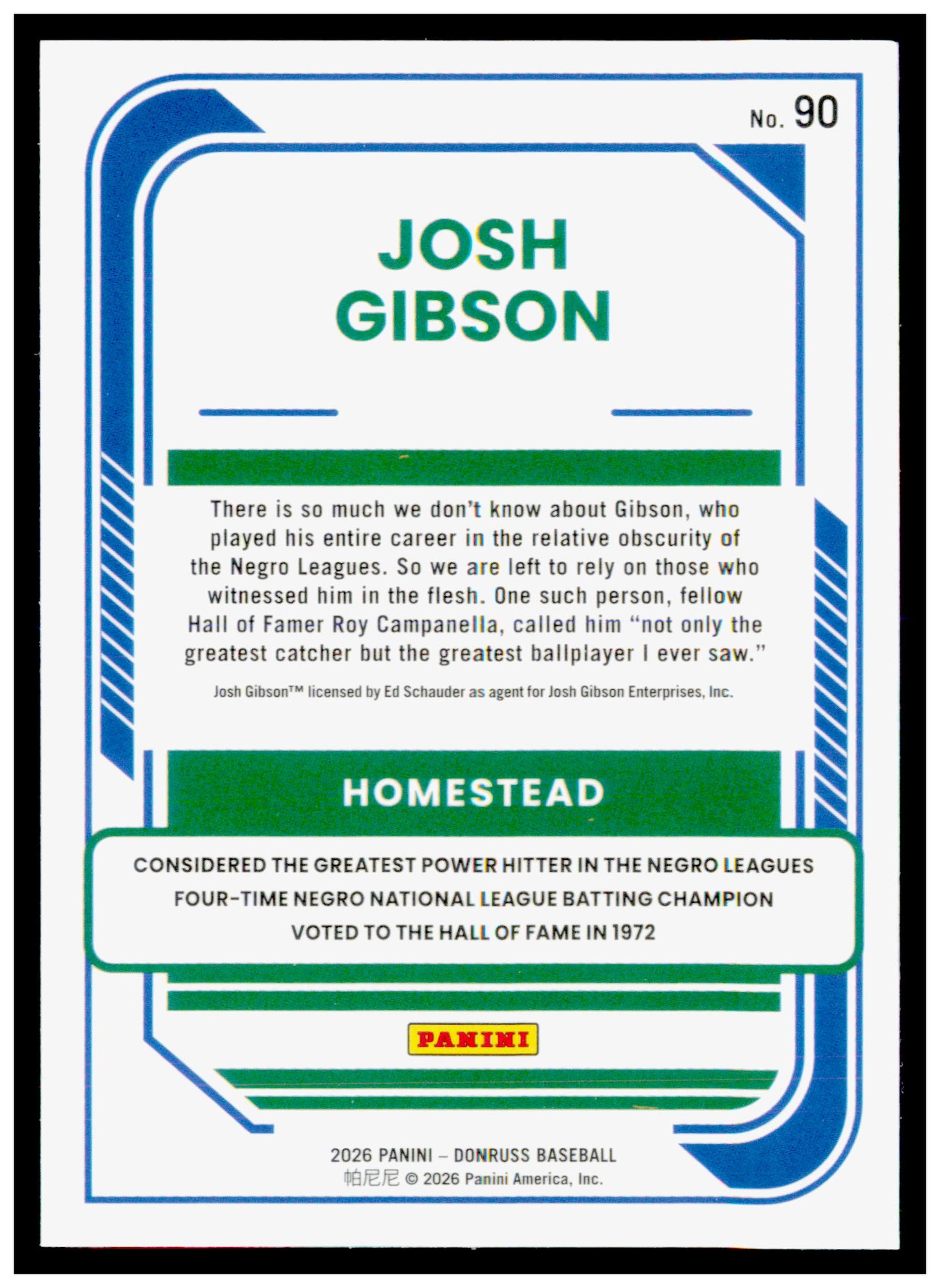 2026 Donruss Josh Gibson Card Homestead Grays
