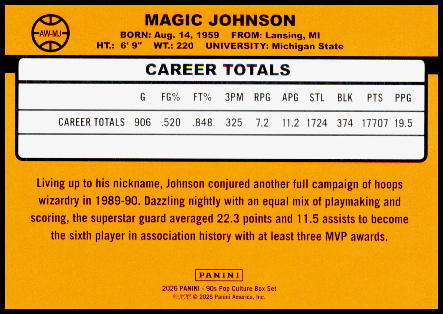 2026 Panini Decades 90s Pop Culture Magic Johnson Award Winners Lakers