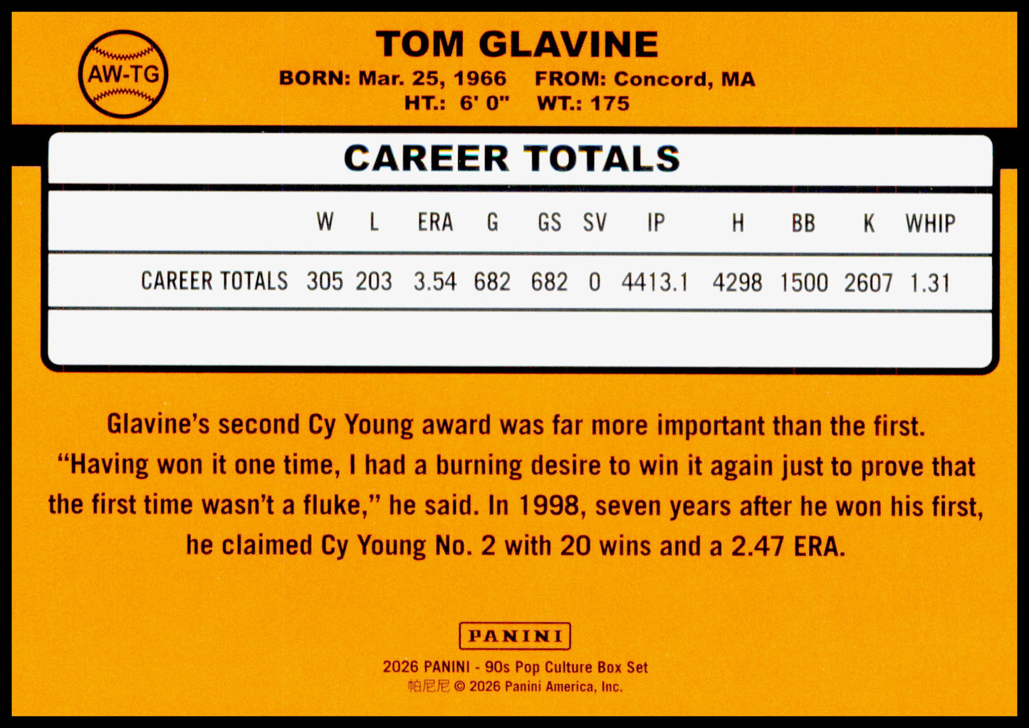 2026 Panini Decades 90s Pop Culture Tom Glavine Award Winners Atlanta Braves