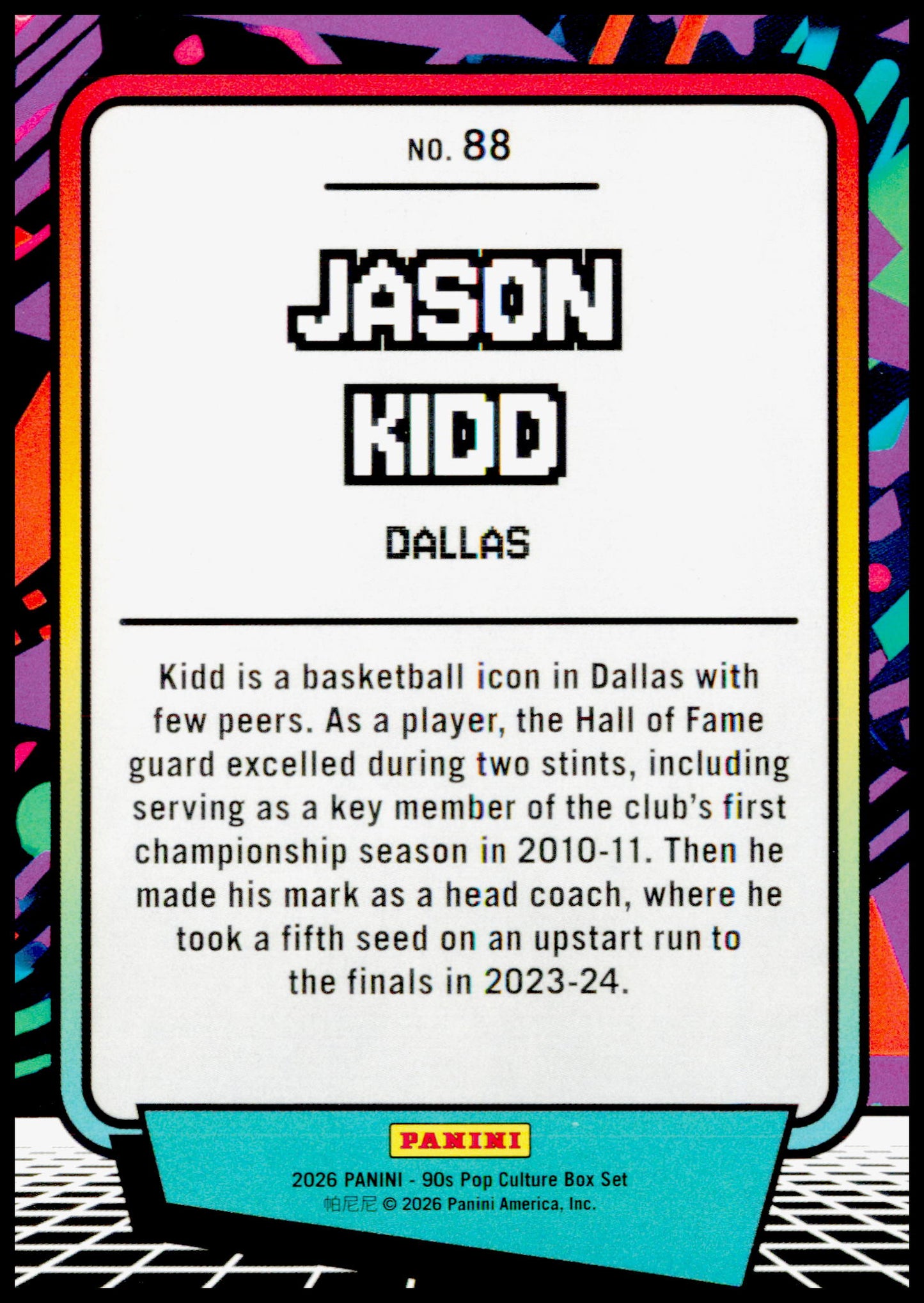 2026 Panini Decades 90s Pop Culture Jason Kidd Card Dallas Mavericks