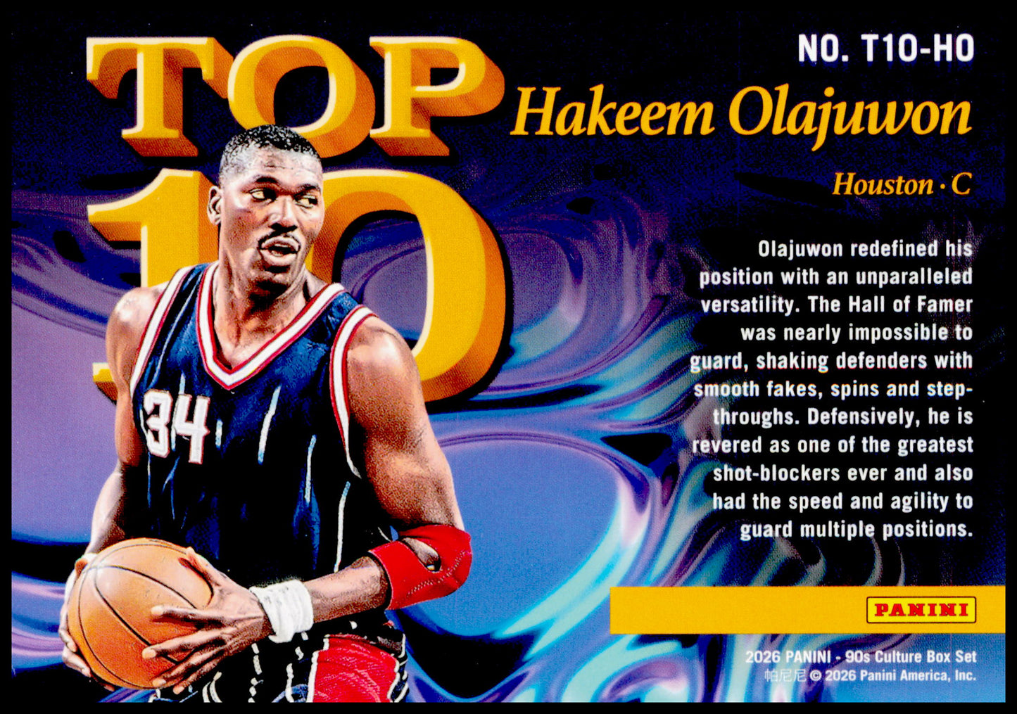 2026 Panini Decades 90s Pop Culture Hakeem Olajuwon Card Top 10 Houston Rockets