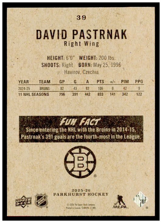 2025-26 Parkhurst David Pastrnak Card Boston Bruins